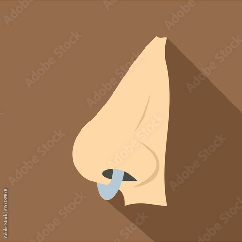 Human nose with piercing icon, flat style