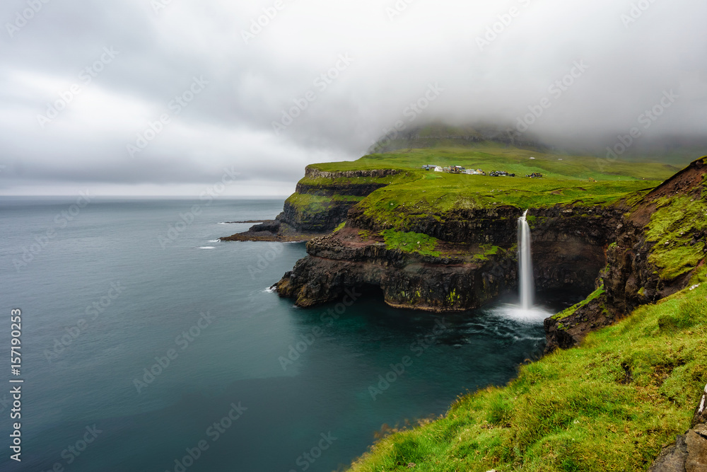 Gasadalur waterfall in Faroe Islands Stock-Foto | Adobe Stock