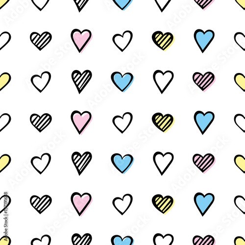 Hand drawn seamless pattern with hearts