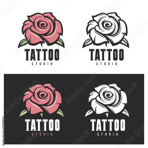 Tattoo studio rose emblem. Vector vintage illustration.