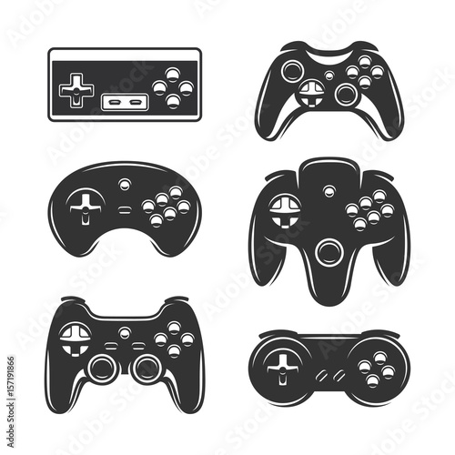 Retro video games joystick set. Vector vintage illustration.