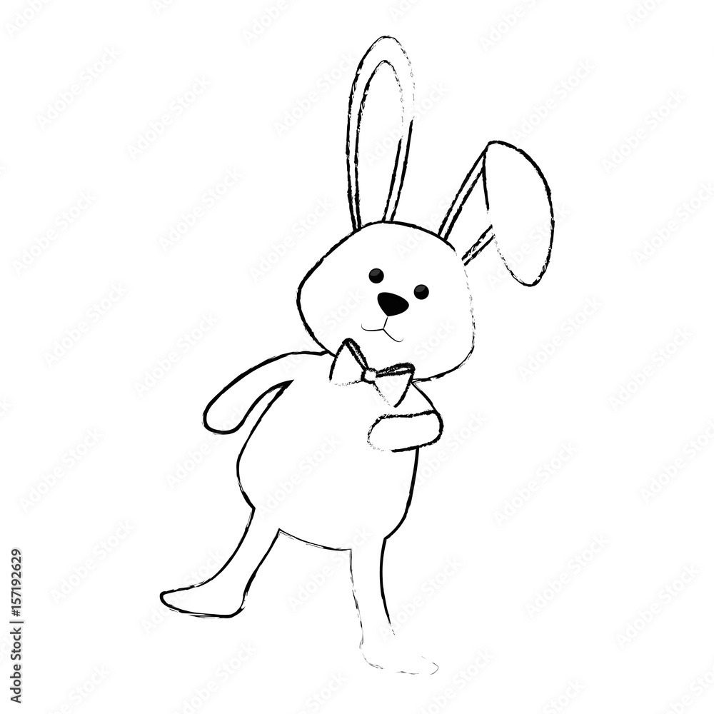 cute bunny with a bow tie icon over white background. vector illustration cute bunny with a bow tie icon over white background. vector illustration