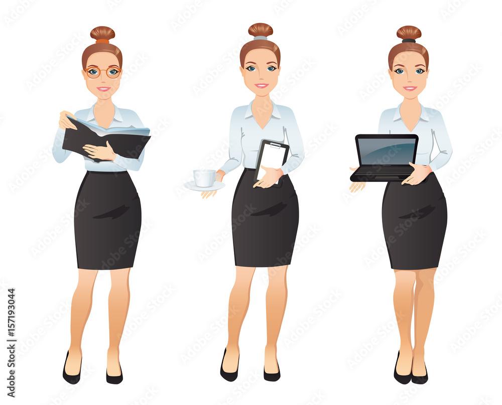Young office woman Assistant in different poses / Set profession assistant Young office woman Assistant in different poses / Set profession assistant