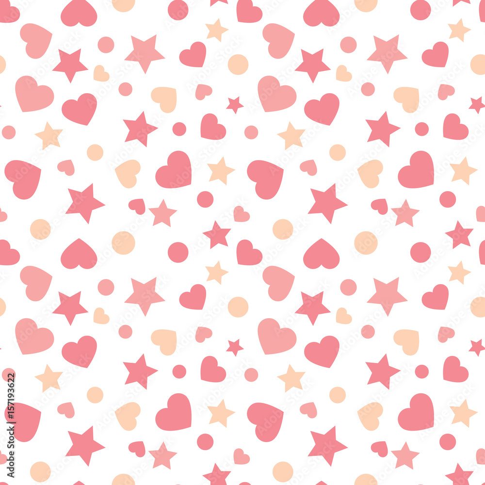 Seamless pattern with heart , dot and star. Vector repeating texture.