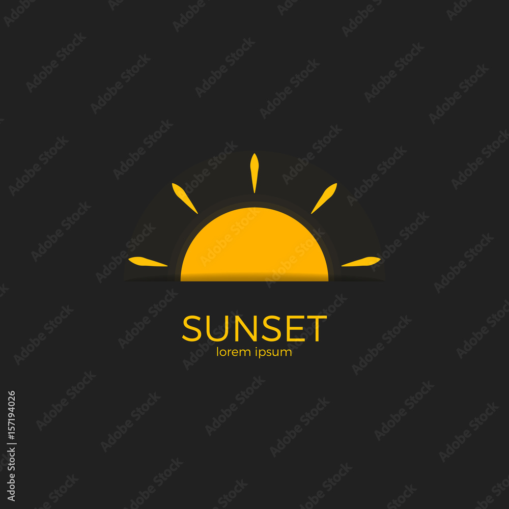 Sunset vector illustration. Shining sun logo. Isolated.