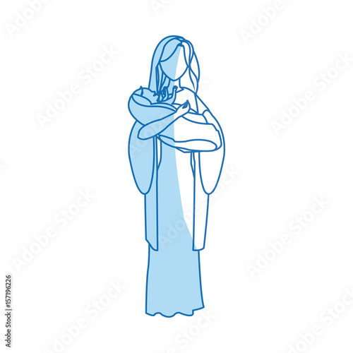 virgin mary and her holy baby religious catholicism vector illustration
