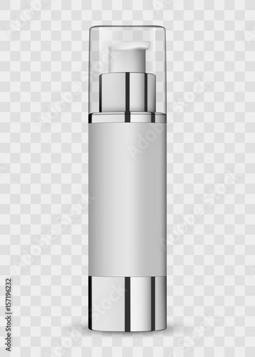 3d white realistic cosmetic package icon empty tubes on transparent background vector illustration. Realistic white plastic bottle for cream liquid soap with a pump. Realistic bottle for essential oil