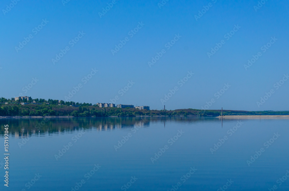 View on a city Svetlovodsk on a lake shore