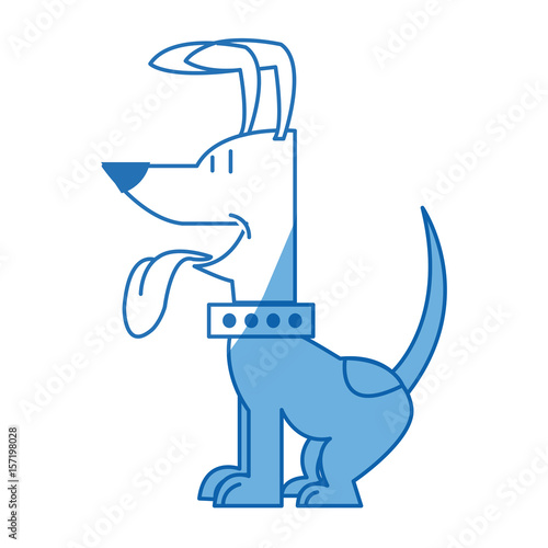 cartoon of funny sitting dog with collar, out tongue vector illustration