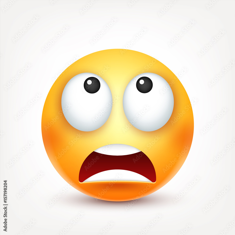 Smiley,sad emoticon. Yellow face with emotions. Facial expression. 3d realistic emoji. Funny cartoon character.Mood. Web icon. Vector illustration.