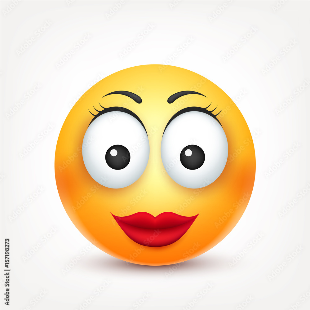 Smiley,smiling angry,sad,happy female emoticon. Yellow face with emotions. Facial expression. 3d realistic emoji. Funny cartoon character.Mood. Web icon. Vector illustration. Smiley,smiling angry,sad,happy female emoticon. Yellow face with emotions. Facial expression. 3d realistic emoji. Funny cartoon character.Mood. Web icon. Vector illustration.