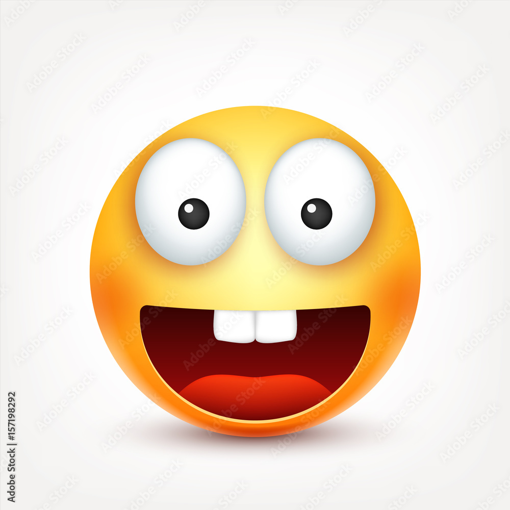 Smiley,smiling ,happy emoticon with teeth. Yellow face with emotions. Facial expression. 3d realistic emoji. Funny cartoon character.Mood. Web icon. Vector illustration. Smiley,smiling ,happy emoticon with teeth. Yellow face with emotions. Facial expression. 3d realistic emoji. Funny cartoon character.Mood. Web icon. Vector illustration.