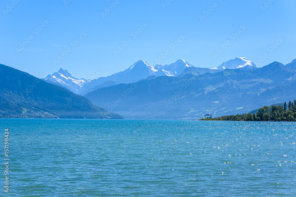 Thuner lake at Thun with beautiful panorama view to mountain scenery - Switzerland