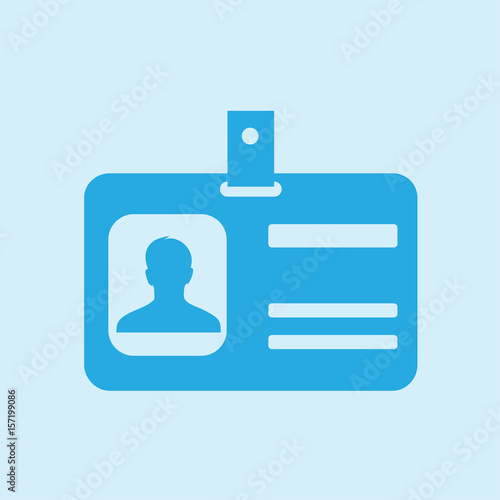 Identification card icon. Conference participant badge. Flat design style. 