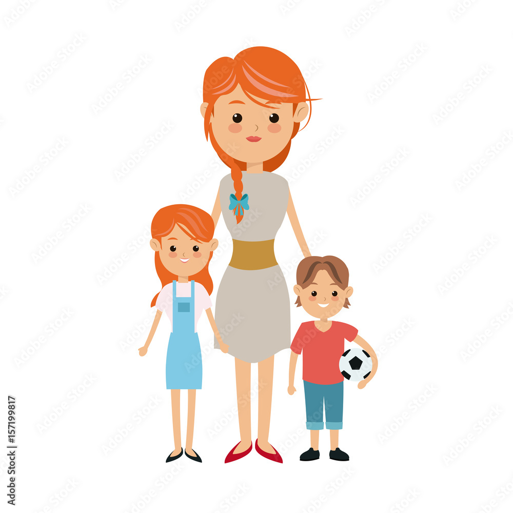 cartoon mother with two children, a boy and a girl vector illustration cartoon mother with two children, a boy and a girl vector illustration
