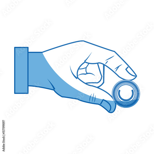hand business man put coin bank vector illustration