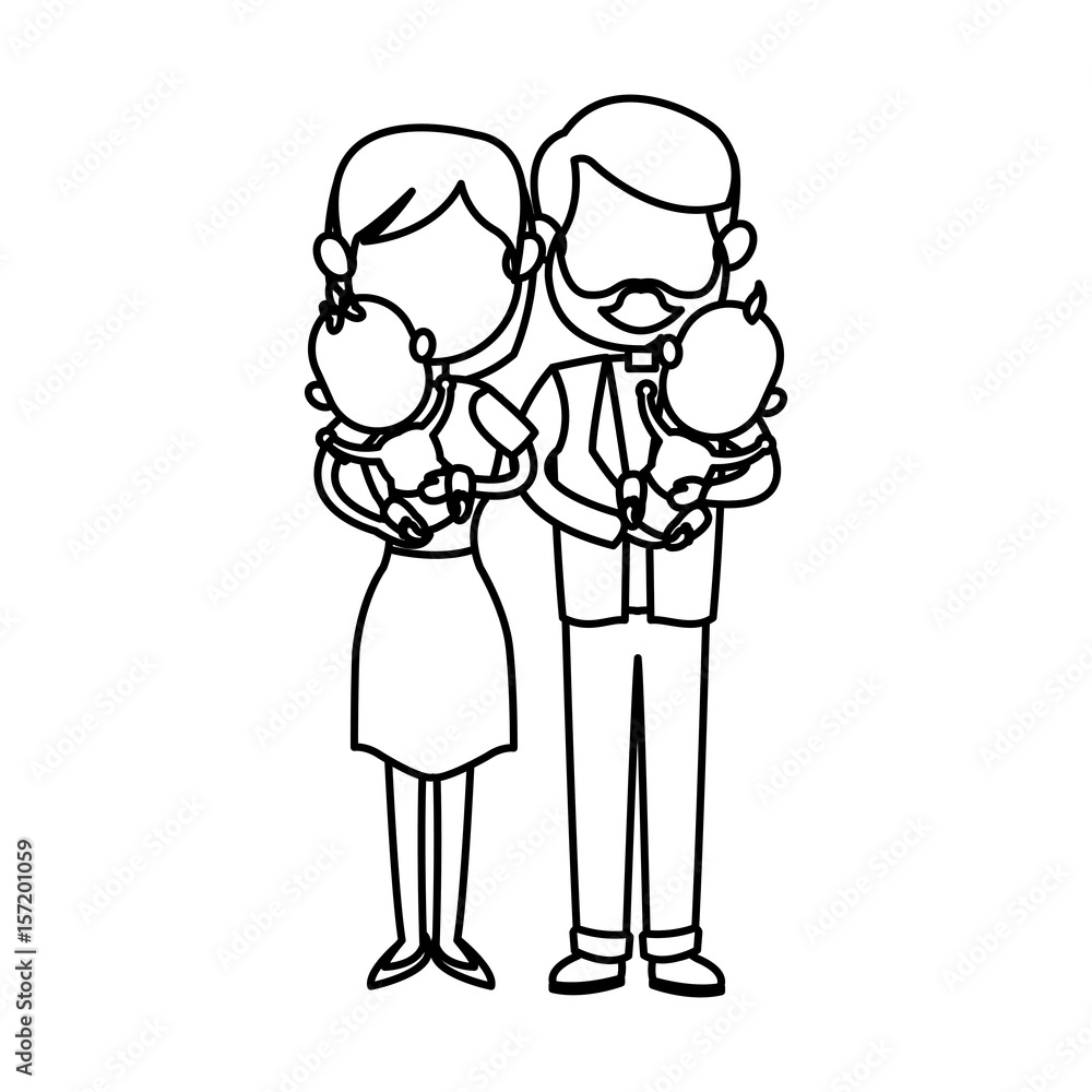 family couple carrying babys twins vector illustration family couple carrying babys twins vector illustration
