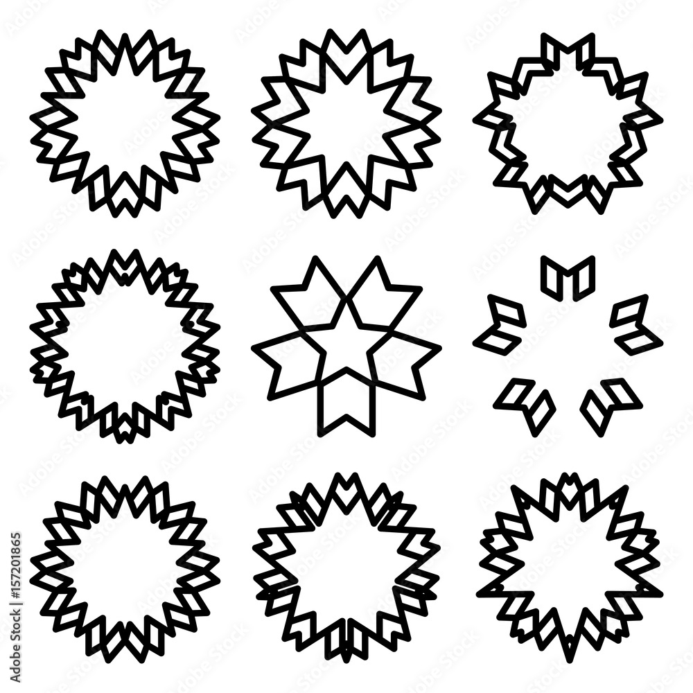 Sunbursts and borders set. Vector illustration. Sunbursts and borders set. Vector illustration.