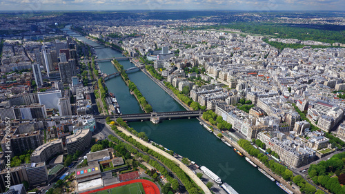 Aerial view of river Seine from Eiffel tower with beautiful scattered clouds  Paris  France