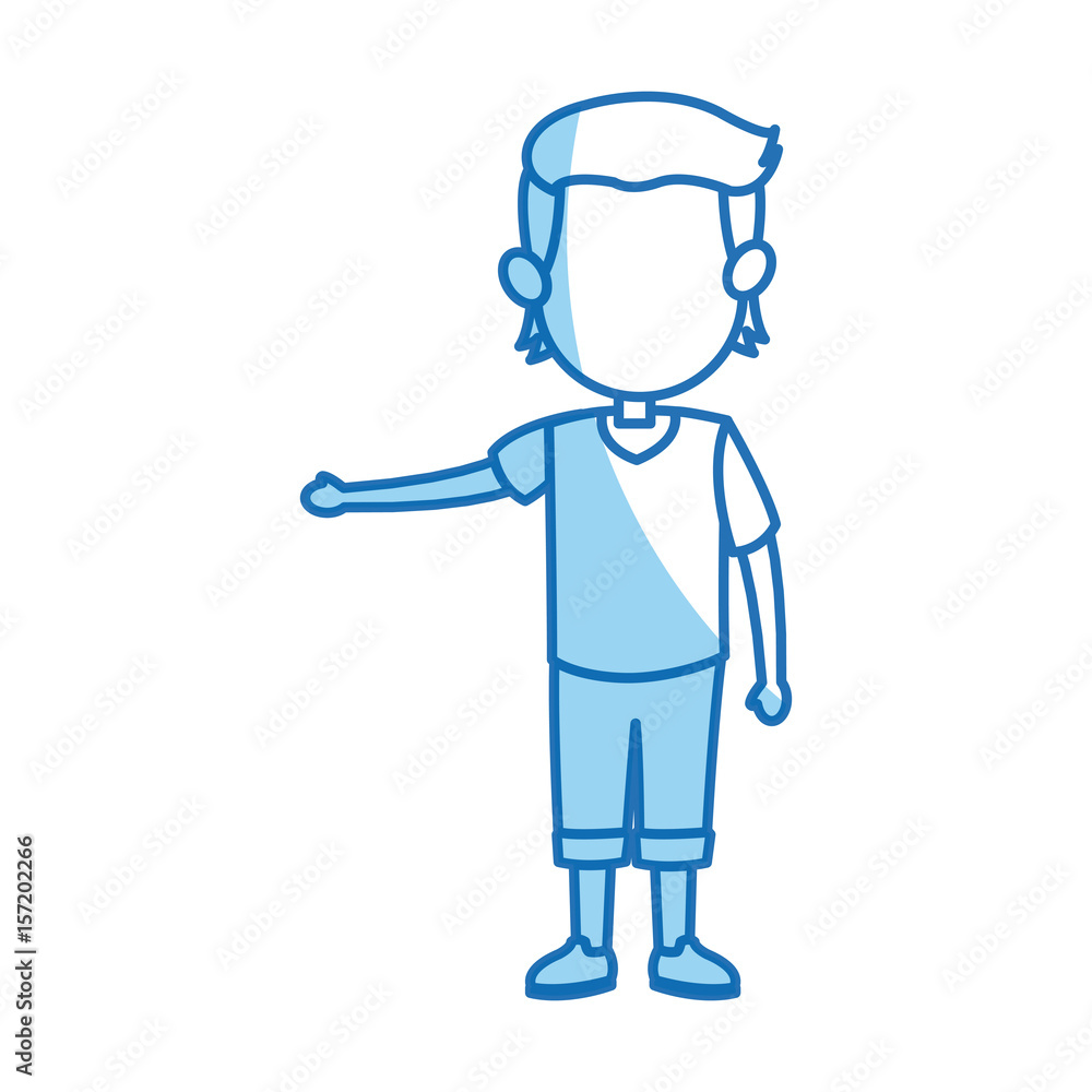 cartoon boy kid hand gesture image vector illustration
