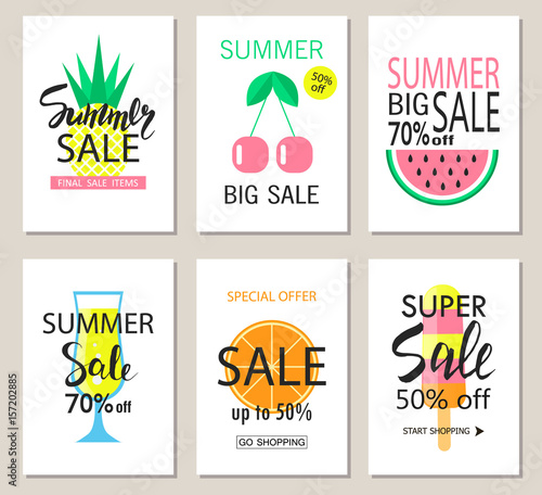 Set of summer sale banner templates. Wallpaper flyers  invitation  posters  brochure  voucher discount.Vector illustration.