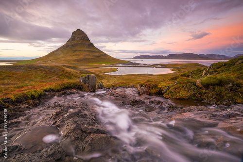 Landscapes and waterfalls. Kirkjufell mountain in Iceland
