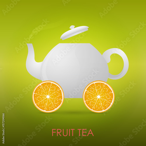 Abstract Fruit Tea. Teapot, orange slices. Vector illustration.