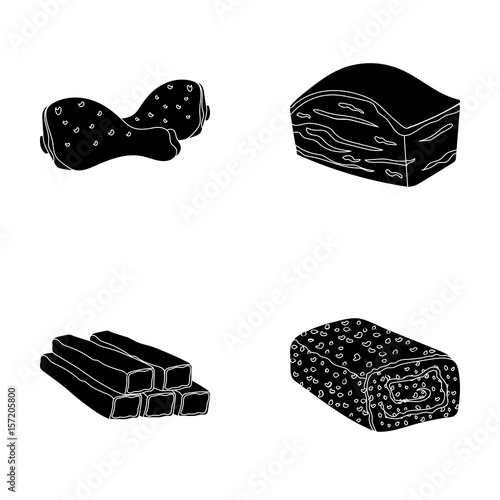 Chicken drumstick, podcherevina, crab sticks, meatloaf. Meat set collection icons in black style vector symbol stock illustration web.