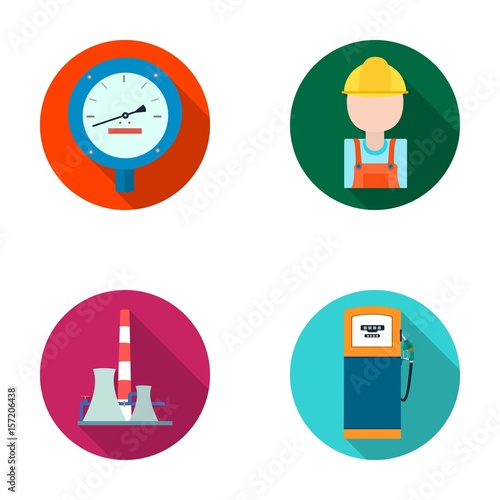 Manometer, worker oilman, fuel refueling, oil factory. Oil industry set collection icons in flat style vector symbol stock illustration web.