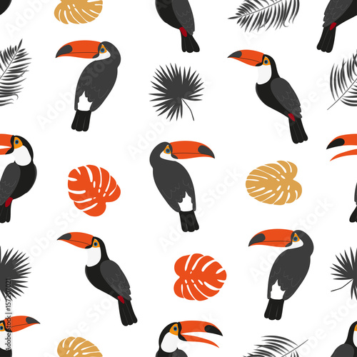 Seamless toucan pattern. Vector tropical background. 