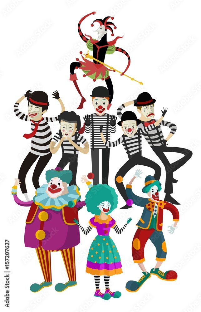 clowns mimes and harlequin crowd clowns mimes and harlequin crowd