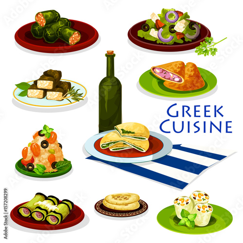 Greek cuisine healthy food cartoon icon design