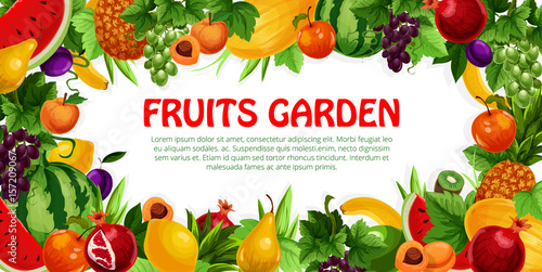 Fruit and berry frame with leaf poster design