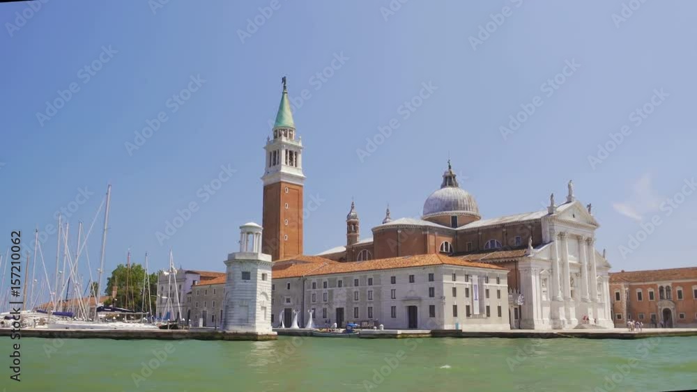 View of old San Giorgio Maggiore church from tour boat, sightseeing, Venice View of old San Giorgio Maggiore church from tour boat, sightseeing, Venice