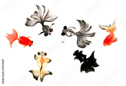 Ancient Chinese Traditional Brush Handmade Ink Painting -goldfish