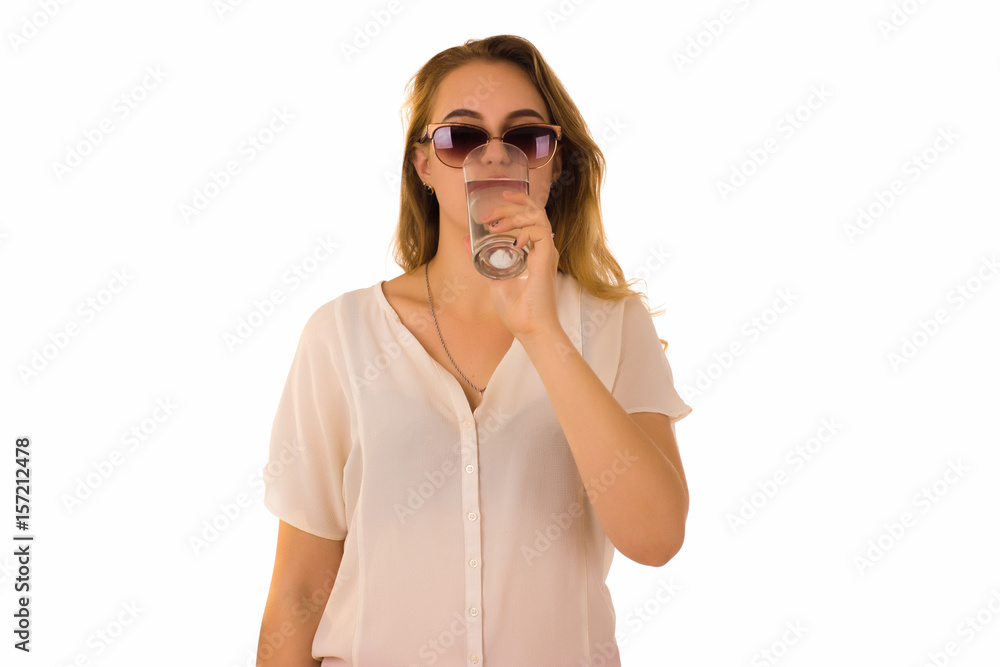 Young pretty girl drinks fresh water Young pretty girl drinks fresh water