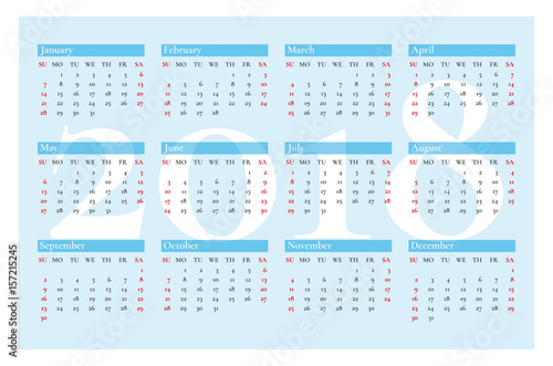 Pocket calendar for 2018 year. Vector on blue background.