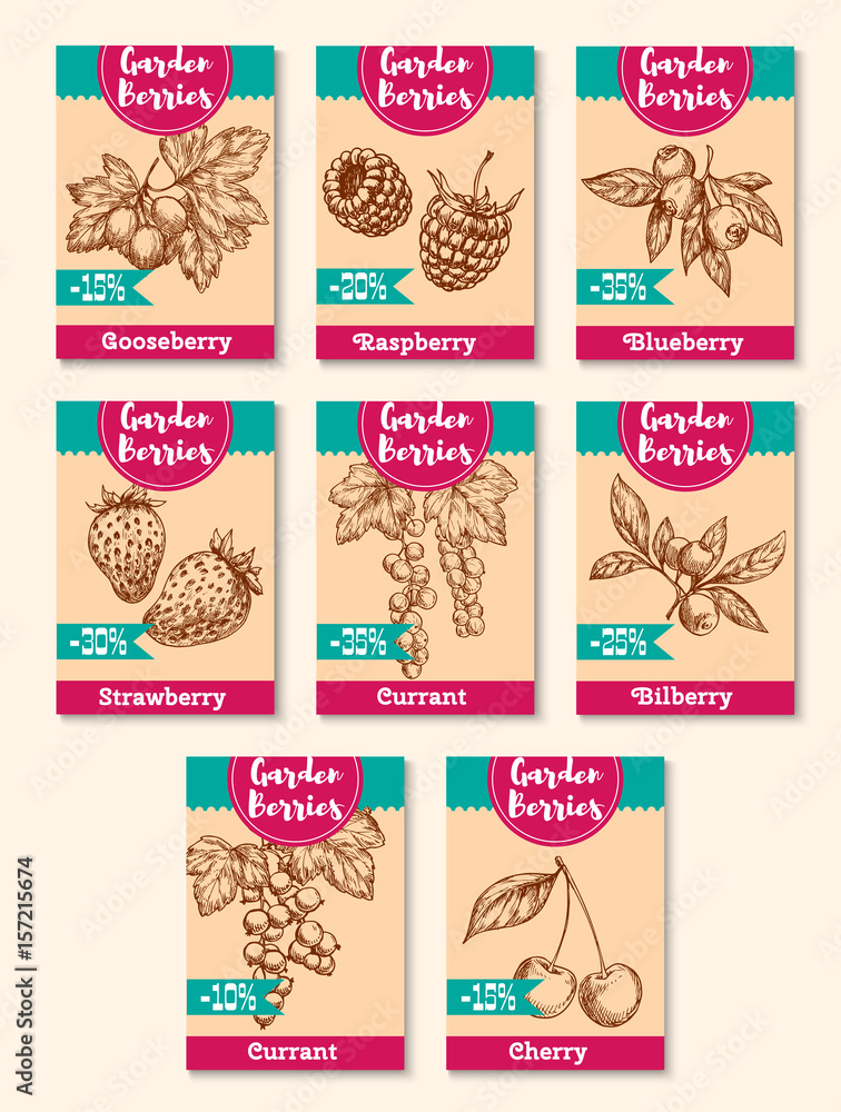 Vector disocunt price tags for farm berries