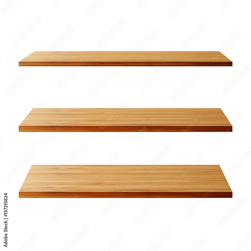 3 Wood Shelves Table isolated on white background, template display 3 Wood Shelves Table isolated on white background, template display
