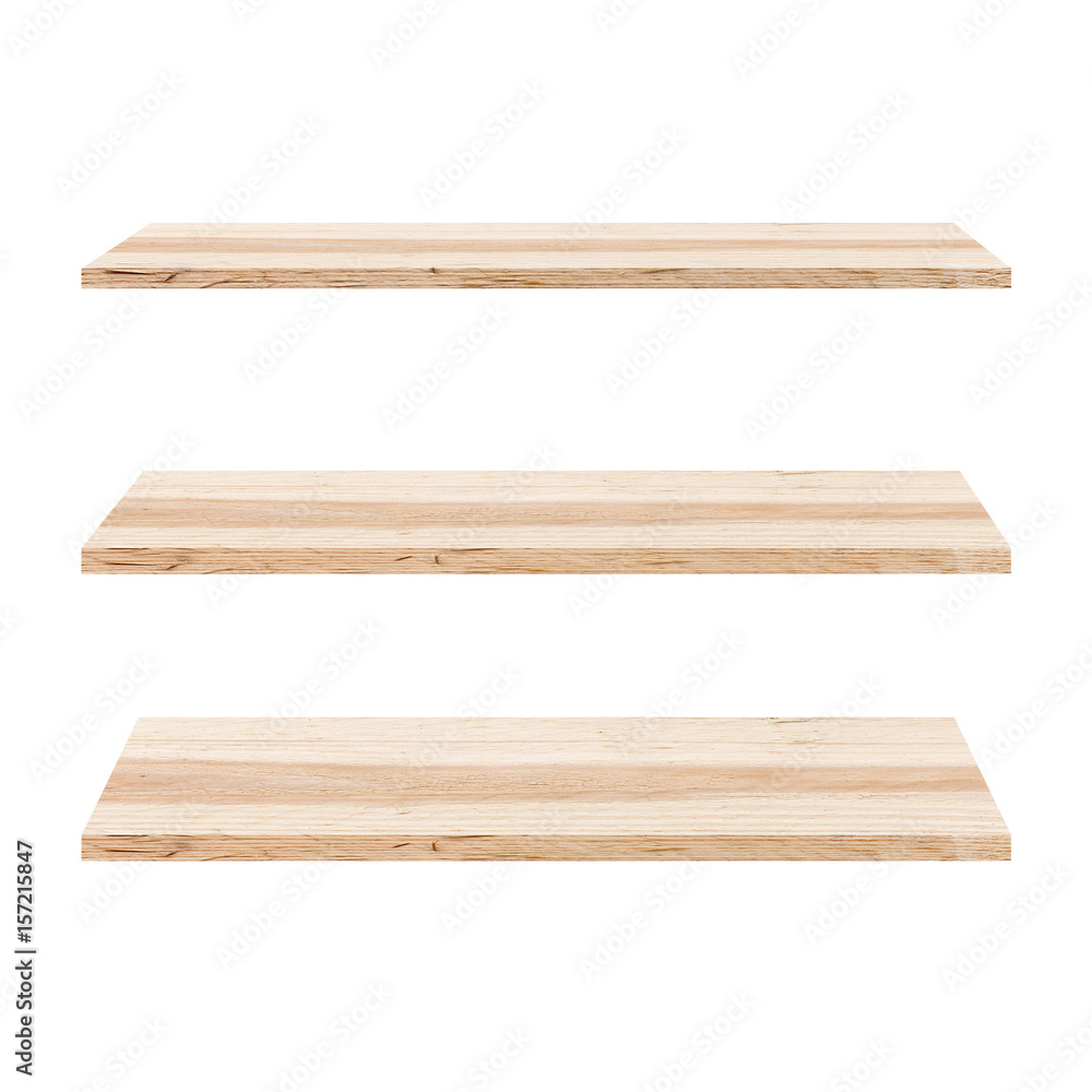 3 Wood Shelves Table isolated on white background, template display 3 Wood Shelves Table isolated on white background, template display