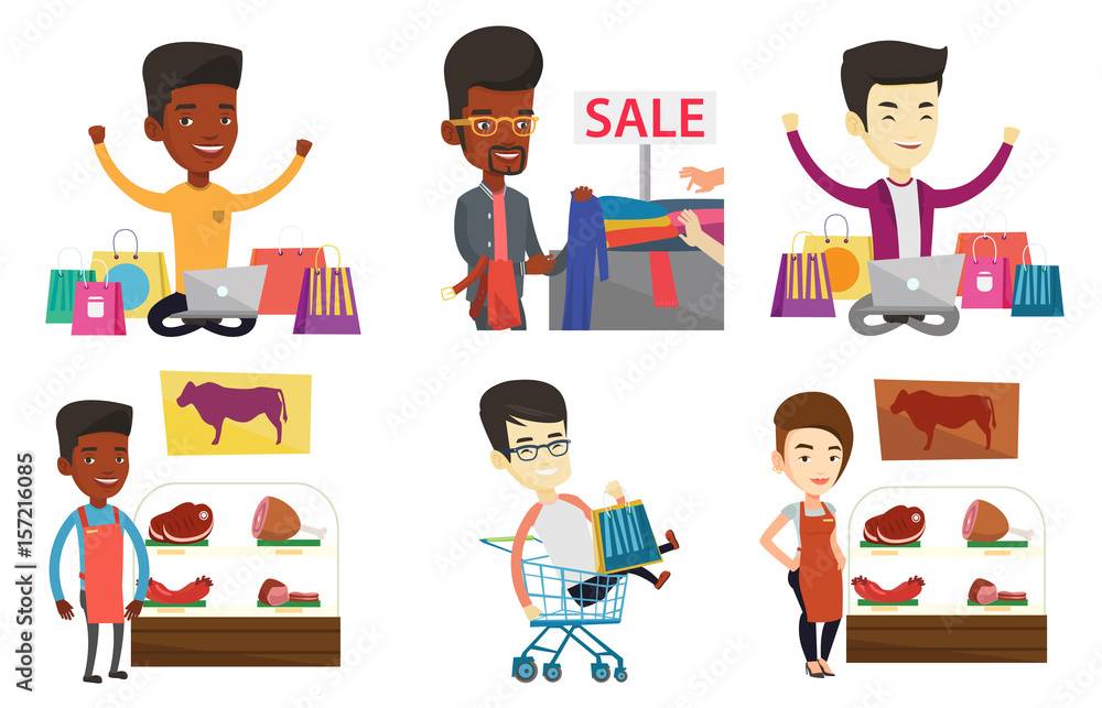 Vector set of shopping people characters. Vector set of shopping people characters.