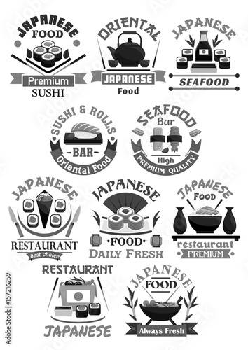 Vector icons for Japanese sushi food restaurant