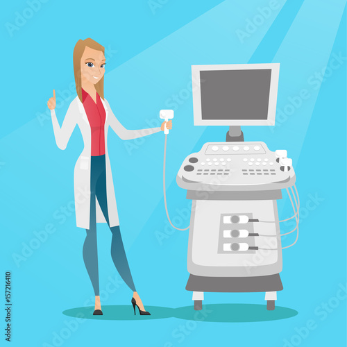 Young ultrasound doctor vector illustration.