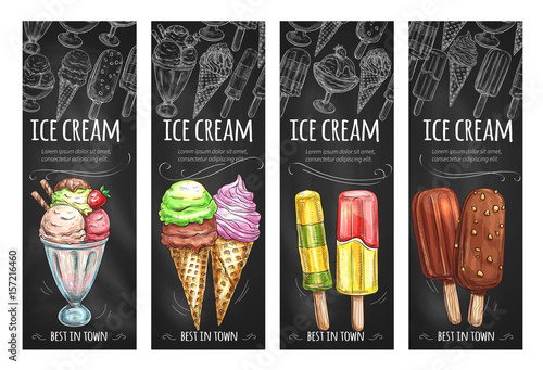Vector banners set for ice cream fresh desserts