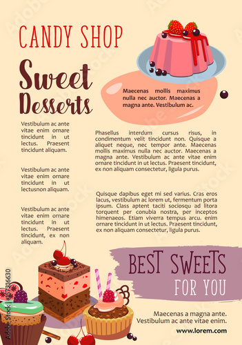 Vector poster for candy shop pastry desserts