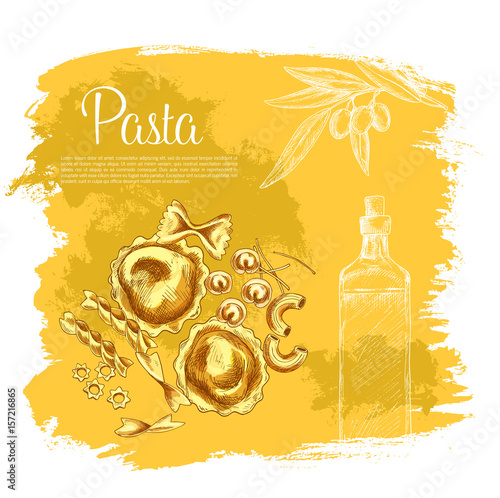 Vector poster of pasta and Italian olive oil