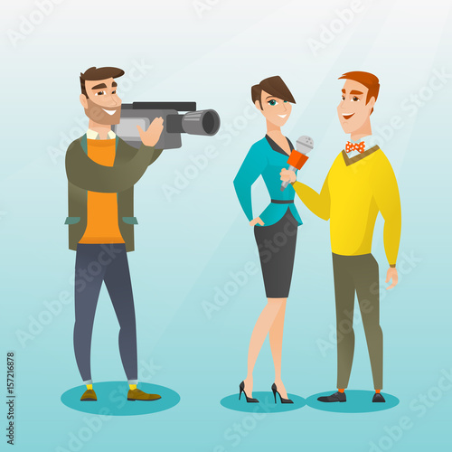 TV interview vector illustration.