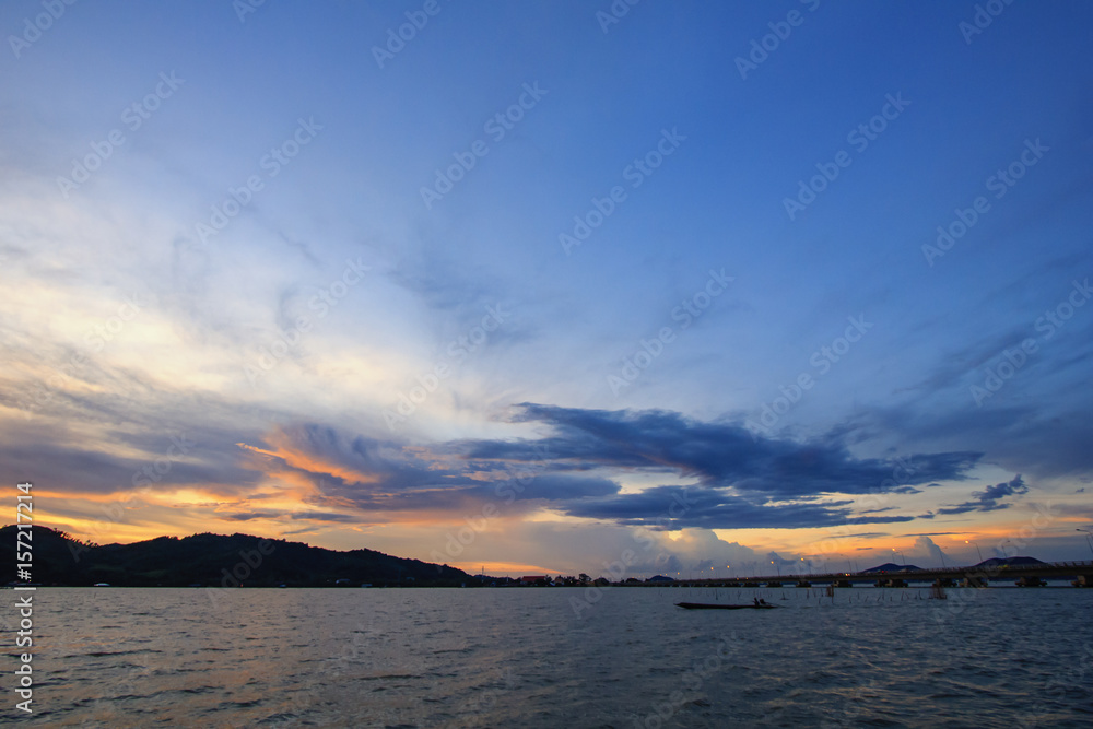 View of Songkhla lake during sunset at Songkhla province, Thailand