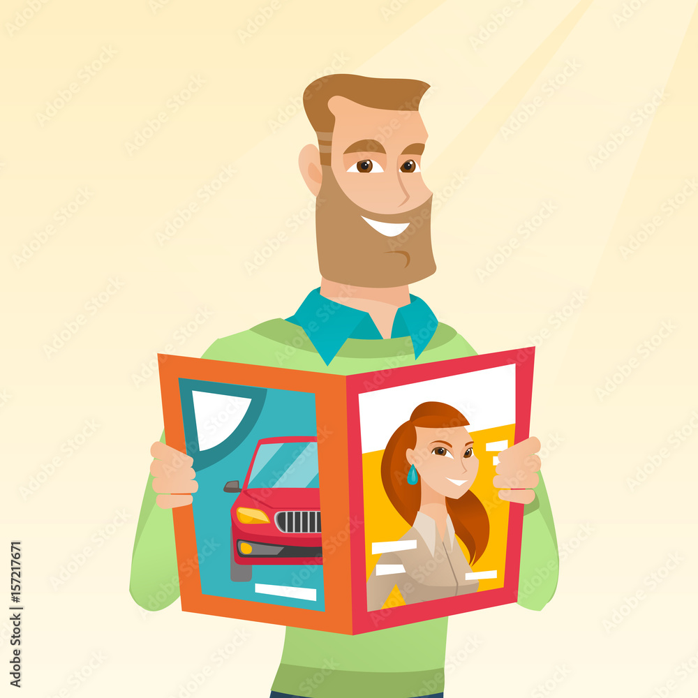 Man reading a magazine vector illustration.