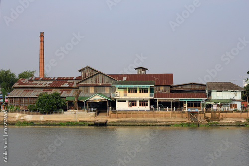 River life / Old building along the river, Ayutthaya, Thailand